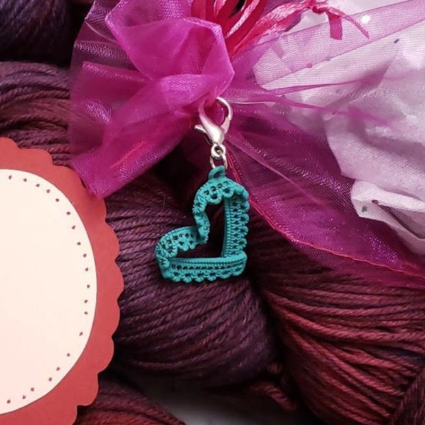 Valentine's Day Lace Heart Stitch Marker / Progress Keeper with Lobster Claw