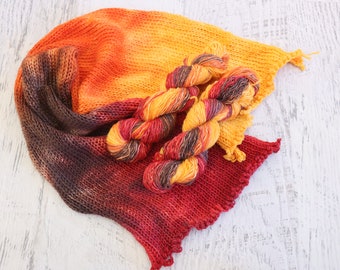 Double Stranded Sock Blank (80/20 Superwash Wool/Polyamide) Hand Dyed in Orange, Brown, and Red (Unravels into 2 - 50 g balls)