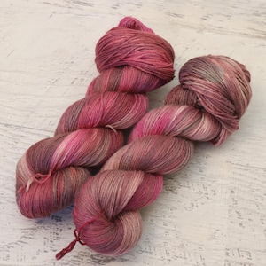 Vareigated Fingering Weight Yarn (70/30 Merino Wool / Silk) Hand Dyed in pinks and browns - 100 g