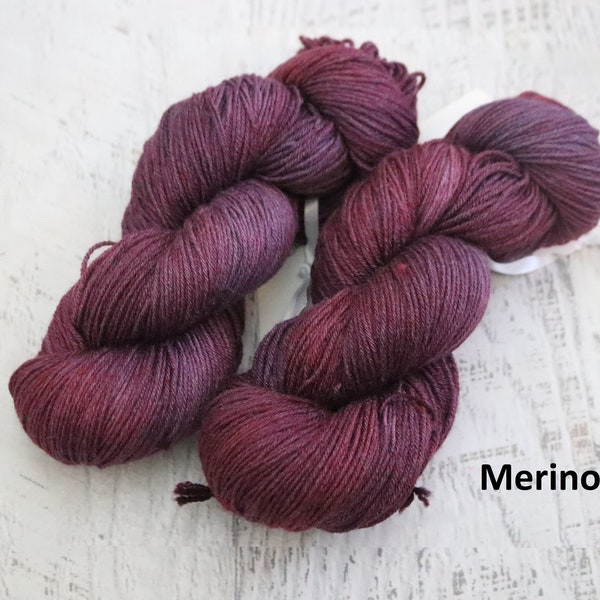 Valentine's Day Yarn! Fingering Weight (70/30 Merino Wool / Silk) - Hand Dyed in Red and Purple - 100 g