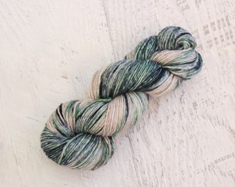 Variegated Gradient Worsted Weight Yarn (100% Superwash Peruvian Highland Wool) Hand Dyed in Greens and Navy and pink hints - 100 g