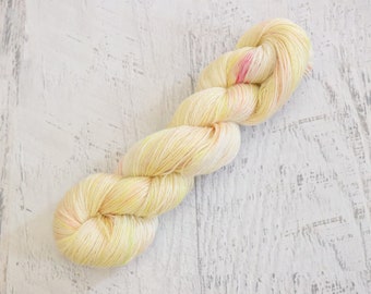 Variegated Fingering Weight Sock Yarn (50/50 Recycled Wool / Tencel) Hand dyed in yellow and pink - 100 g