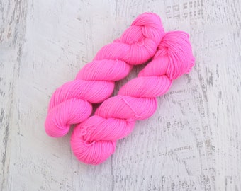Neon Pink Semi-Solid DK Weight Yarn (100% Superwash Merino) Hand Dyed in neon pink  - 100 g