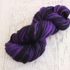 Gradient Super Bulky Weight Yarn 100% Wool, 44 Yards, 100 g hand dyed in a variegated purple and black gradient 100 g image 1