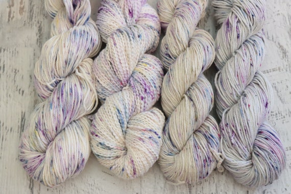 Speckled Worsted Weight Cotton Yarn 7525 Cotton/acrylic Hand Dyed With  Purple, Blue With Hints of Pink & Yellow 100 G 