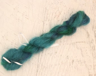 Variegated Teal Lace Weight Yarn (72/28 Kid Mohair / Silk) hand dyed in Teal with hints of blue, green and brown - 25 g