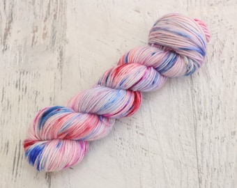 Variegated Yarn Mop DK Weight Yarn (100% Superwash Merino) Hand Dyed in a pinks and blues - 100 g