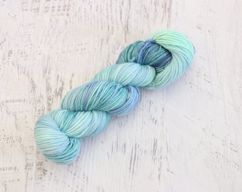 Variegated "yarn mop" DK Weight Yarn (100% Superwash Merino) Hand Dyed in a green with blue notes -100g