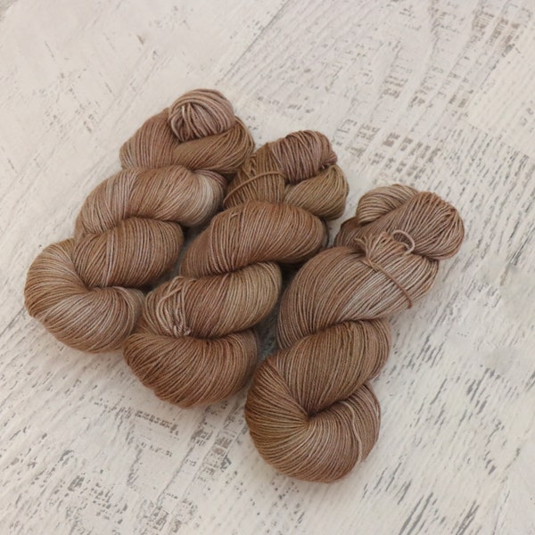 Brown Tonal Fingering Weight Sock Yarn (75/25 Superwash Merino/ Nylon) - Hand dyed in soft tones - 100 g