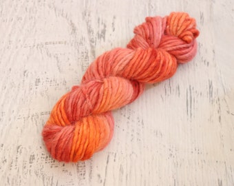 Variegated Single-Ply Super Bulky Weight Yarn (100% Alpaca) Hand Dyed in Orange and Red - 100 g