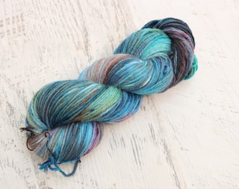 Vareigated Worsted Weight Yarn (100% Peruvian Highland Wool) Hand Dyed in Blues, Teals, purples, and other colors - 100 g