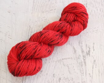 Speckled Bulky Weight Yarn (100% Peruvian Highland Wool) Hand Dyed with Black Speckles on a Red Base - 100 g