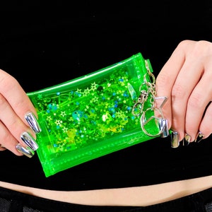 Tiny Wallet Glitter Goo - Extraterrestrial - Alien Wallet - Green Wallet - Jelly Wallet - Neon Wallet - Handmade Wallet - Transparent Wallet