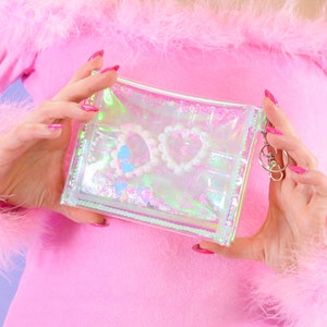 Liquid Glitter Mini Wallet Be My Angel Valentines Wallet Kawaii Jelly Wallet Pastel Wallet Iridescent Vinyl Wallet Sparkle image 1