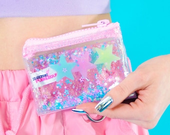 Coin Purse Liquid Glitter - Glow Girl - Pastel Wallet - Jelly Wallet - Clear Wallet - Star Wallet - Small Wallet - Vinyl Bag - Glitter Bag