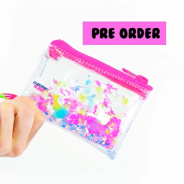 Liquid Glitter Coin Purse - Coconut Girl - Jelly Purse - Small Wallet - Nostalgic - dolphin - Sparkle Purse - Neon - Vinyl bag - Summer