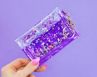 Liquid Glitter Tiny Wallet - Starlit Cowgirl - Jelly Wallet - Sparkle Wallet - Clear Wallet - Small Wallet - Star Wallet - Purple Wallet