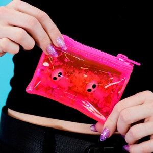 Glitter Goo Coin Purse - Attack on Mars - Pink - Glow Wallet - Jelly Wallet - Zip Bag - Alien Wallet - Vinyl Wallet - Fun Wallet - Neon