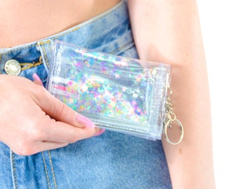 Liquid Glitter Tiny Wallet - Transparent Rainbow - Jelly Wallet - Iridescent Wallet - Sparkle wallet - Clear Wallet - Sensory item