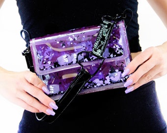 Mini Purse Liquid Glitter - Graveyard Cutie - pastel goth - Black - purple-  Bats - Hearts- Goth Purse - Alternative Fashion - Jelly Purse