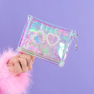 Liquid Glitter Mini Wallet Be My Angel Valentines Wallet Kawaii Jelly Wallet Pastel Wallet Iridescent Vinyl Wallet Sparkle image 2