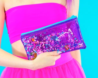 Pencil Case Liquid Glitter - I Want Candy - Purple Pencil Case - Kawaii - Candy Land - Jelly Bag - PVC Zip Bag - Cosmetics Bag - Rainbow