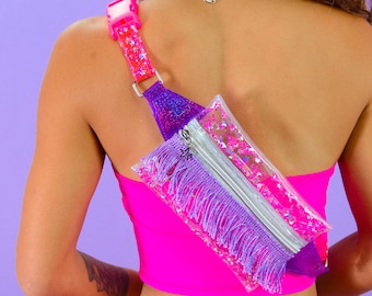 Liquid Glitter Fanny Pack - Glitz & Giddy Up - Sparkle Purse - Cowgirl Bag - Vinyl Bag - Jelly Bag - Pink Purse - Purple Bag - Star Bag