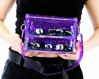 Mini Purse Liquid Glitter - Too Cute to Spook - Purple - Goth Purse - Halloween Bag - RIP - Spooky Bag - jelly Purse - Glitter Purse - Vinyl