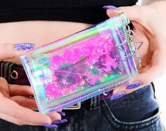 Cute and Icy Liquid Glitter Tiny Wallet - Pink - Small Wallet - Jelly Wallet - Iridescent Wallet