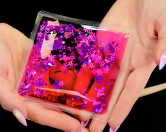 Glitter Goo Sparkle Quadrat - Galaxy Girl - Sensorische - Floating Glitter - Rave Spielzeug - Flüssige Matte - Squish Spielzeug - Alien Spielzeug - Vinyl