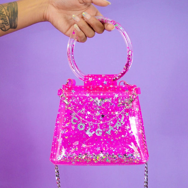 Mini sac à main anneau à paillettes liquide - Yeehawlicious - sac à main rose - sac à main à paillettes - sac à main cow-girl - sac étoile - sac à main festival - sac à main gelée