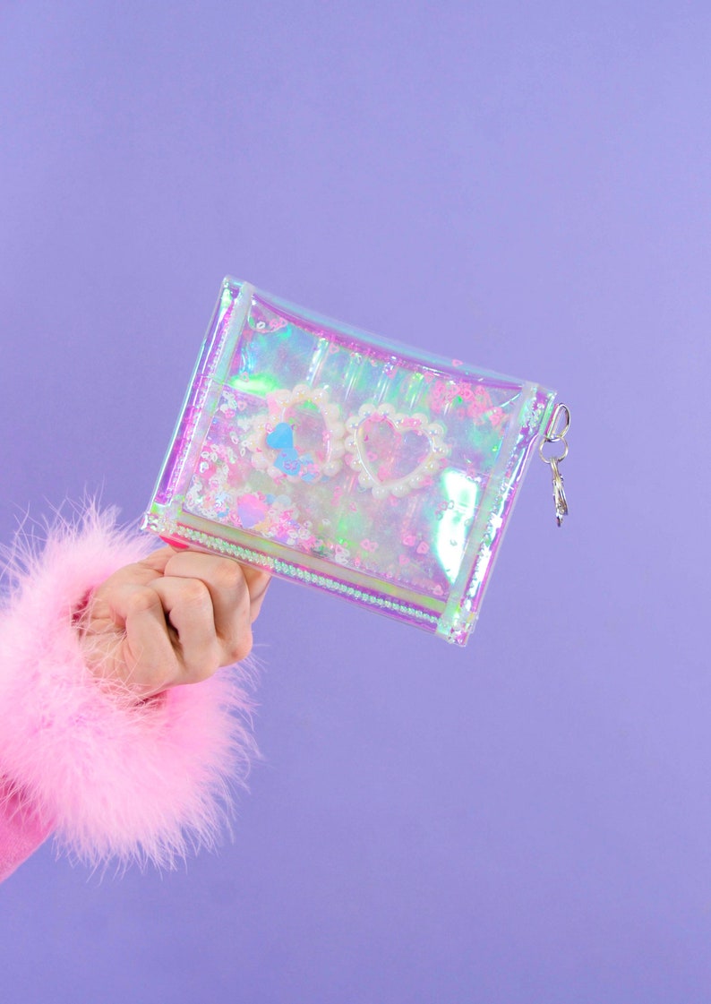 Liquid Glitter Mini Wallet Be My Angel Valentines Wallet Kawaii Jelly Wallet Pastel Wallet Iridescent Vinyl Wallet Sparkle image 2