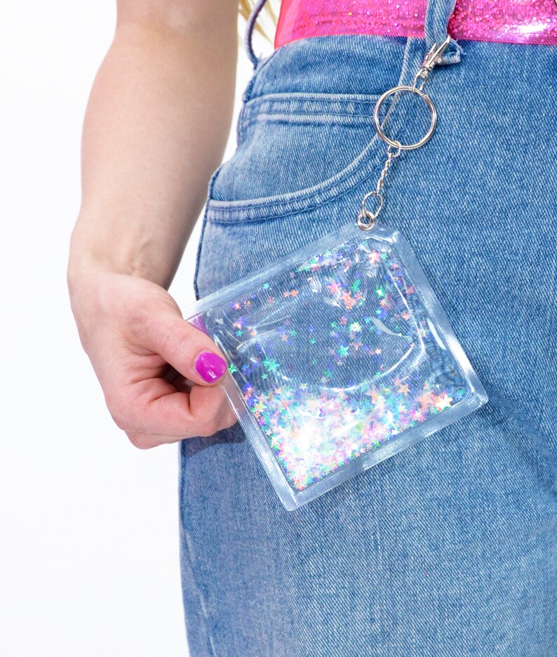 Liquid Glitter Keychain Transparent Rainbow Etsy