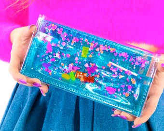 Liquid Glitter Large Wallet - Sugar High - Clear Wallet - Jelly Wallet - Candy Wallet - Glitter Wallet - Kawaii Wallet - Vinyl Wallet
