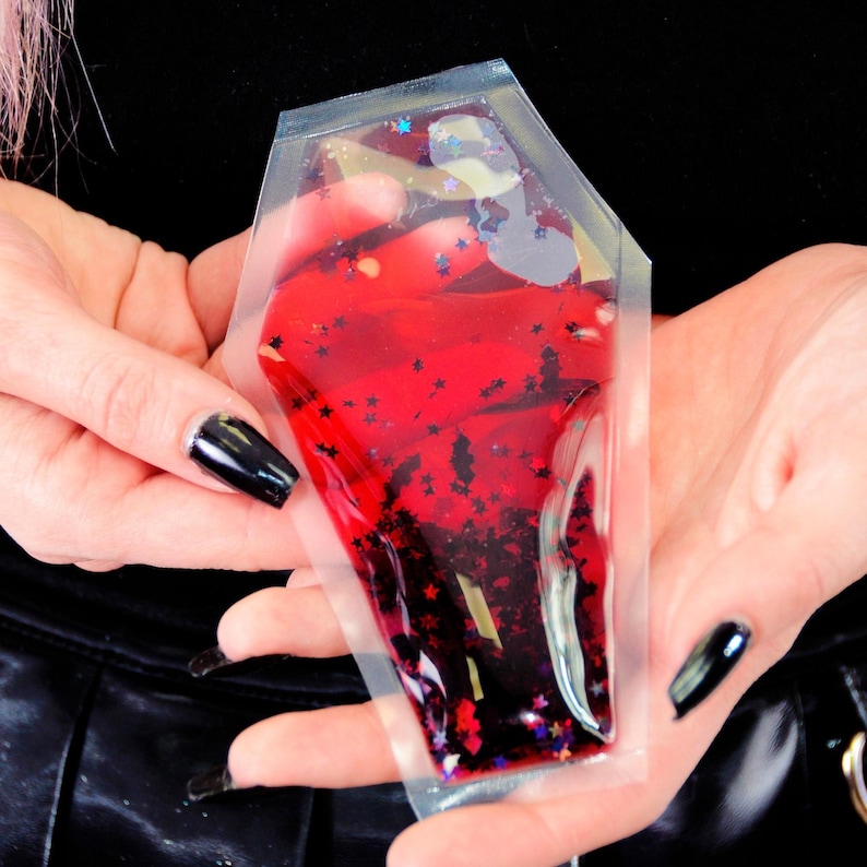 Liquid Glitter Coffin Sparkle Square - Bloodsucker - Fidget Toy - Halloween Toy - Trick or Treat - Vampire - Stress Relief - Sensory Item image 1