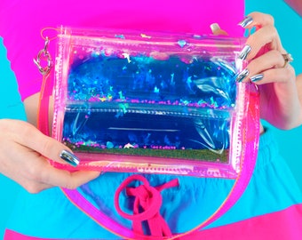 Mini Purse Liquid Glitter - Under the Sea - Jelly Purse - Quicksand Purse - Mermaid Purse - Dolphin Purse - Beach Bag - Pink Bag - Pool Bag