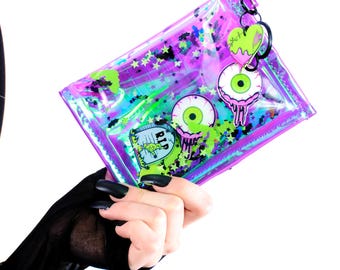 Liquid Glitter Mini Wallet - Monster Mash - Halloween Wallet - Spooky Wallet - Zombie Wallet - Purple Wallet - Vinyl Wallet - Jelly Wallet