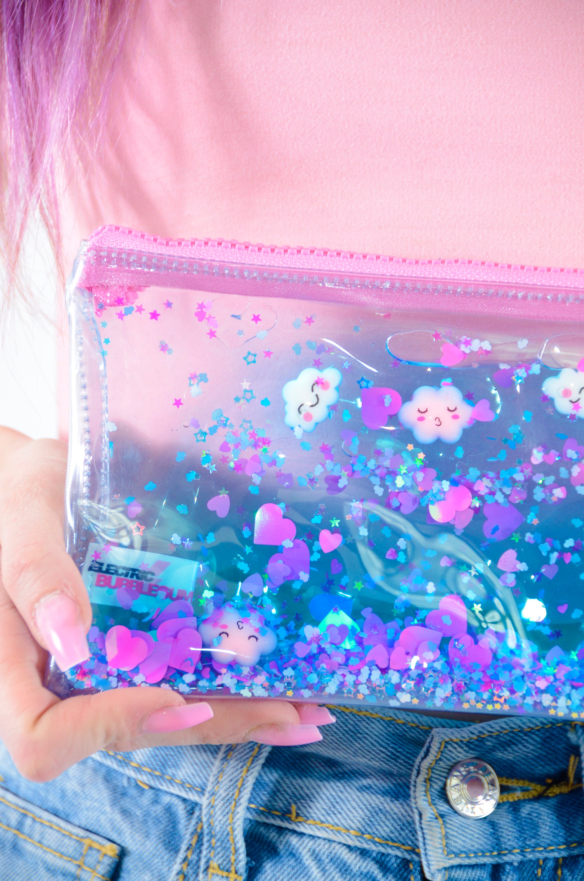 Liquid Glitter Pencil Case on Cloud Nine Clear Bag Etsy