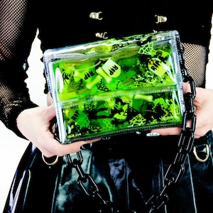 Minibolso con brillantina - Noche de terror - Bolso de Halloween - Bolso de esqueleto - Bolso de zombi - Bolsa de slime - Bolso de gelatina - Bolso transparente - Vinilo