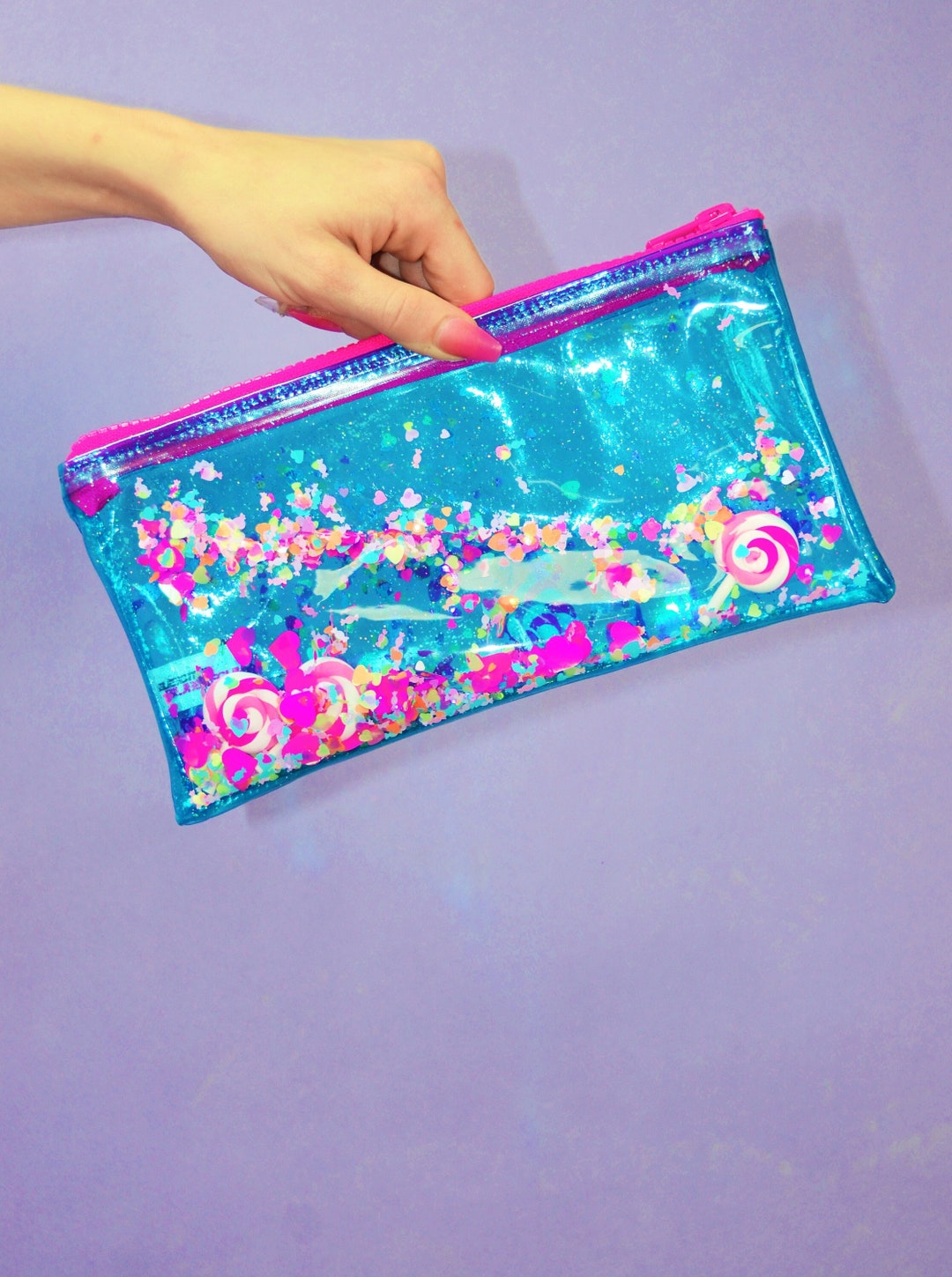 Liquid Glitter Pencil Case Sugar High Glitter Bag Vinyl Pouch Lollipop