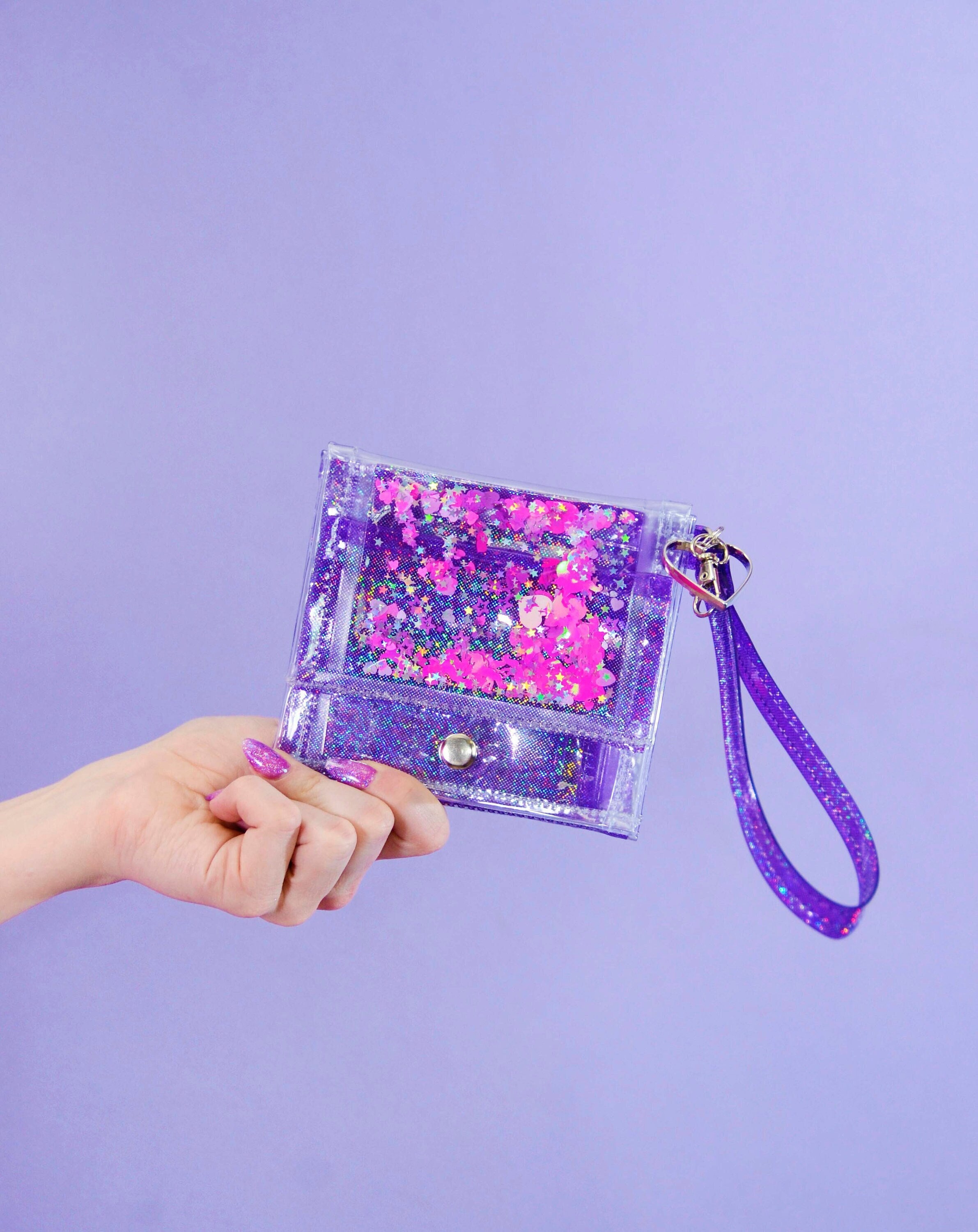Liquid Glitter Mini Wristlet Wallet Cosmic Unicorn Purple Wallet