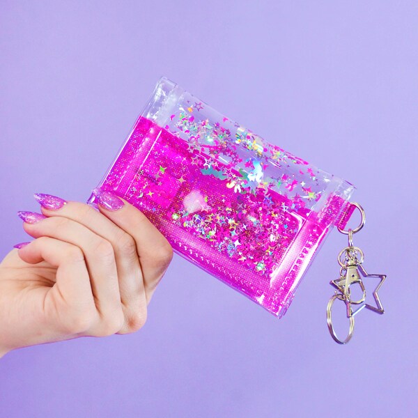 Liquid Glitter Tiny Wallet - Pink Unicorn - Small Wallet - Jelly Wallet - Holographic - Plastic Wallet - Clear Wallet - Star - PVC