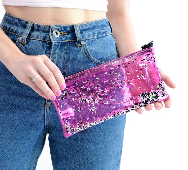 Liquid Glitter Pencil Case Electric Bubblegum Etsy