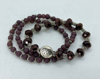 Purple Sparkle Lotus Perlé Bracelet Trio