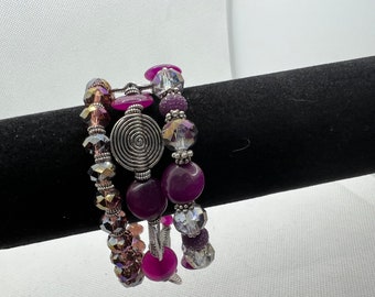 Purple, Silver Shimmer Bracelet Trio Set