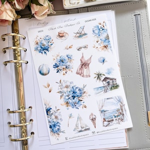 Adesivi decorativi lato oceano, opachi di alta qualità o trasparenti, adesivi floreali, adesivi per diario, estate, adesivi decorativi grandi,