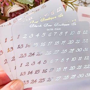 Adesivi con numeri di data e corsivo in FOGLIO TRASPARENTE // Adesivi per planner, carta trasparente, elementi essenziali per planner // Adesivi funzionali