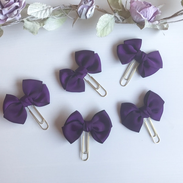 LIMITED EDITION Deep purple bow paper clip - aubergine color bow; grossgrain ribbon bow, planner accessories, scrapbooking, journal,planning