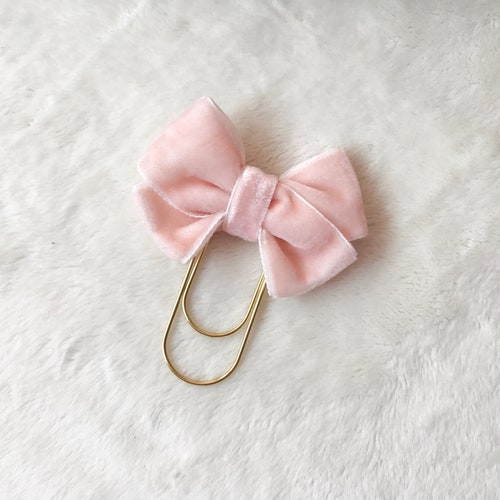 Velvet Baby Pink Bow Paper Clip Handmade Bow Paper Clip Etsy