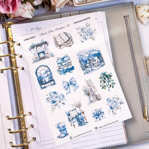 Pegatinas decorativas de invierno cerúleas // Pegatinas mate premium o transparentes // Pegatinas florales // Pegatinas para diario // Pegatinas decorativas grandes // Invierno // Nieve
